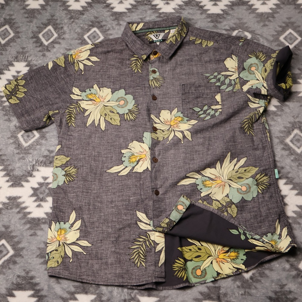 Vissla Alania Floral Short Sleeve Button Down Shirt XXL Gray M5062ALA